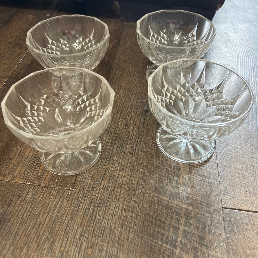 Cristal D'Arques Longchamp Clear Crystal Footed Dessert Bowls Set of 4 France